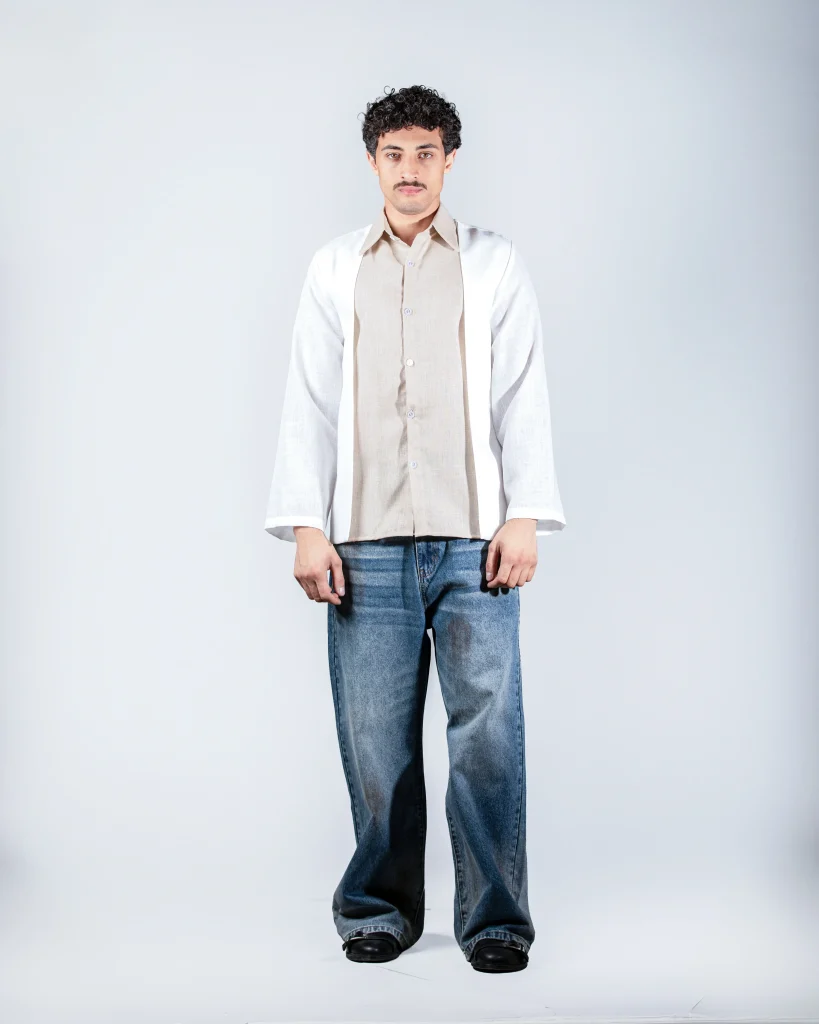Beige layered linein shirt