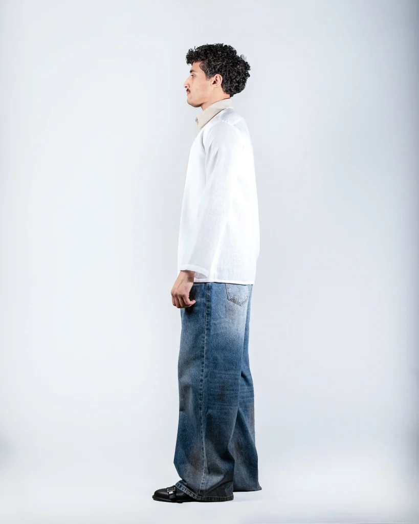 Beige layered linein shirt