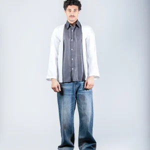 Grey layered linein shirt