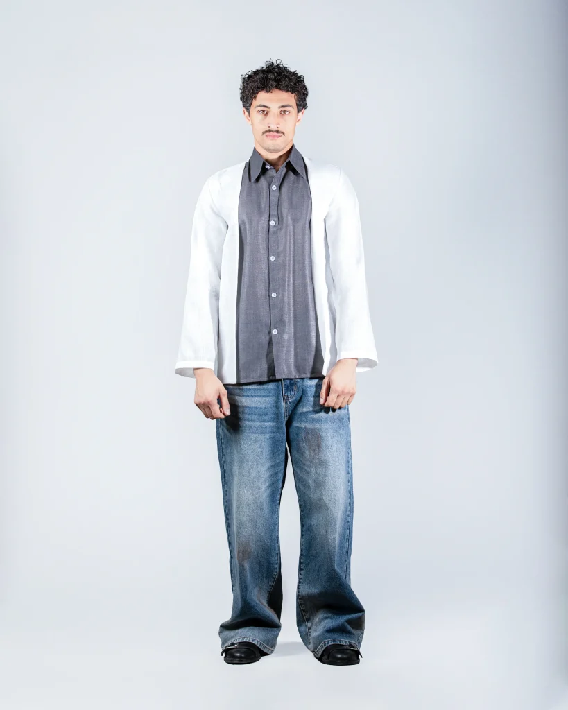 Grey layered linein shirt